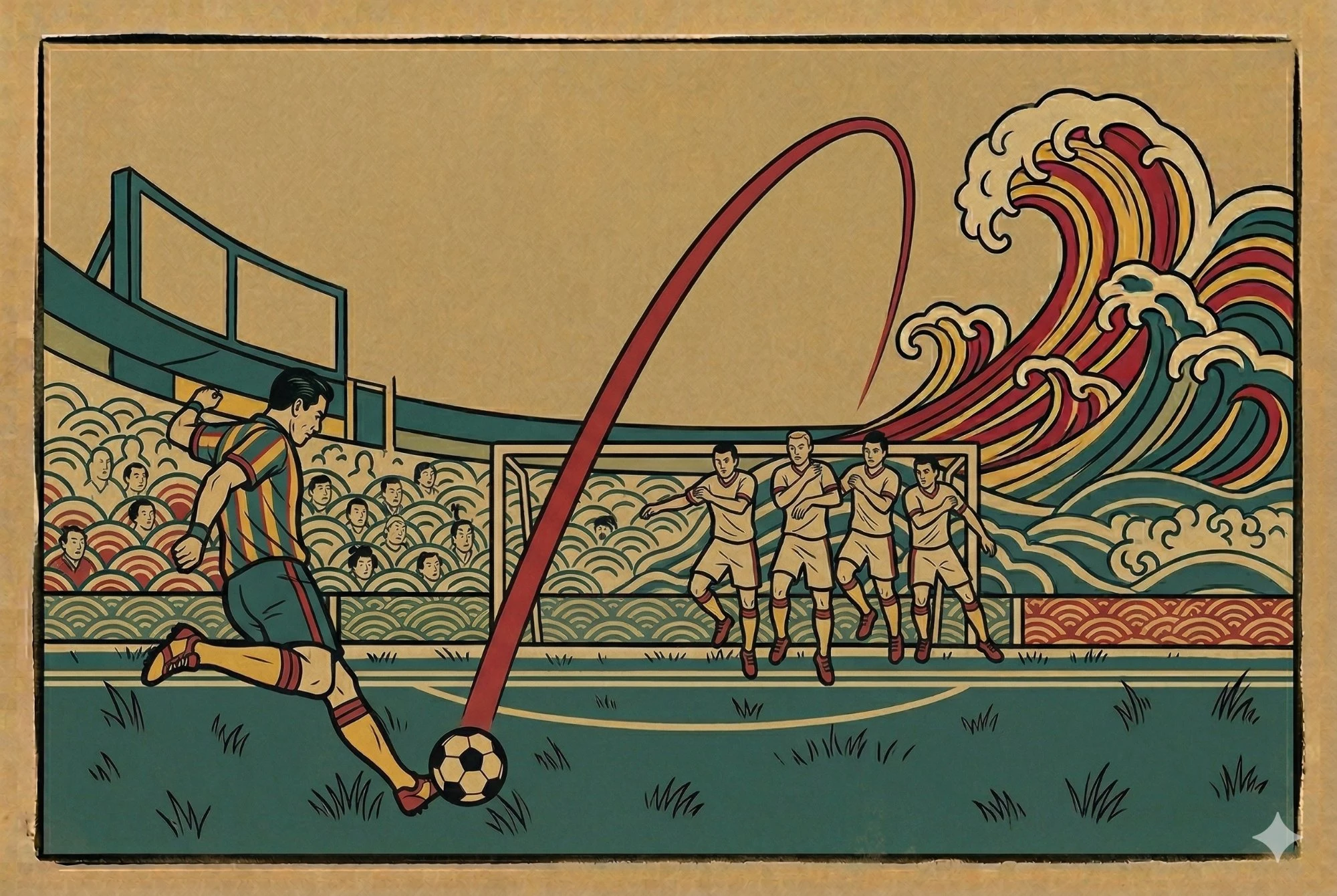 Futbolda serbest vuruşta gol kuralı: oyuncu frikik atarken savunma bariyer oluşturuyor