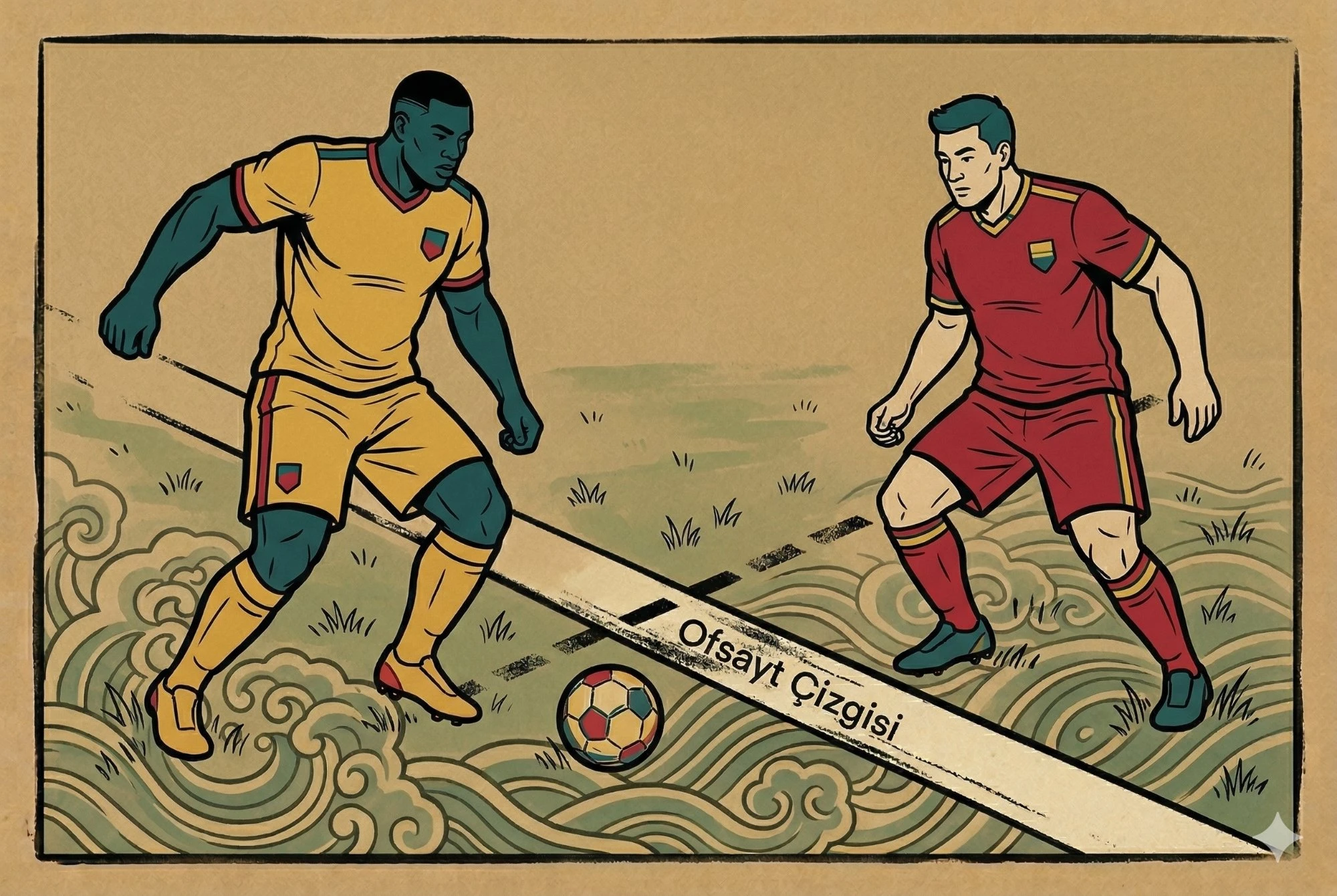 Futbolda ofsayt kuralı ve gol iptali: sarı forma oyuncu ofsayt çizgisinin ötesinde